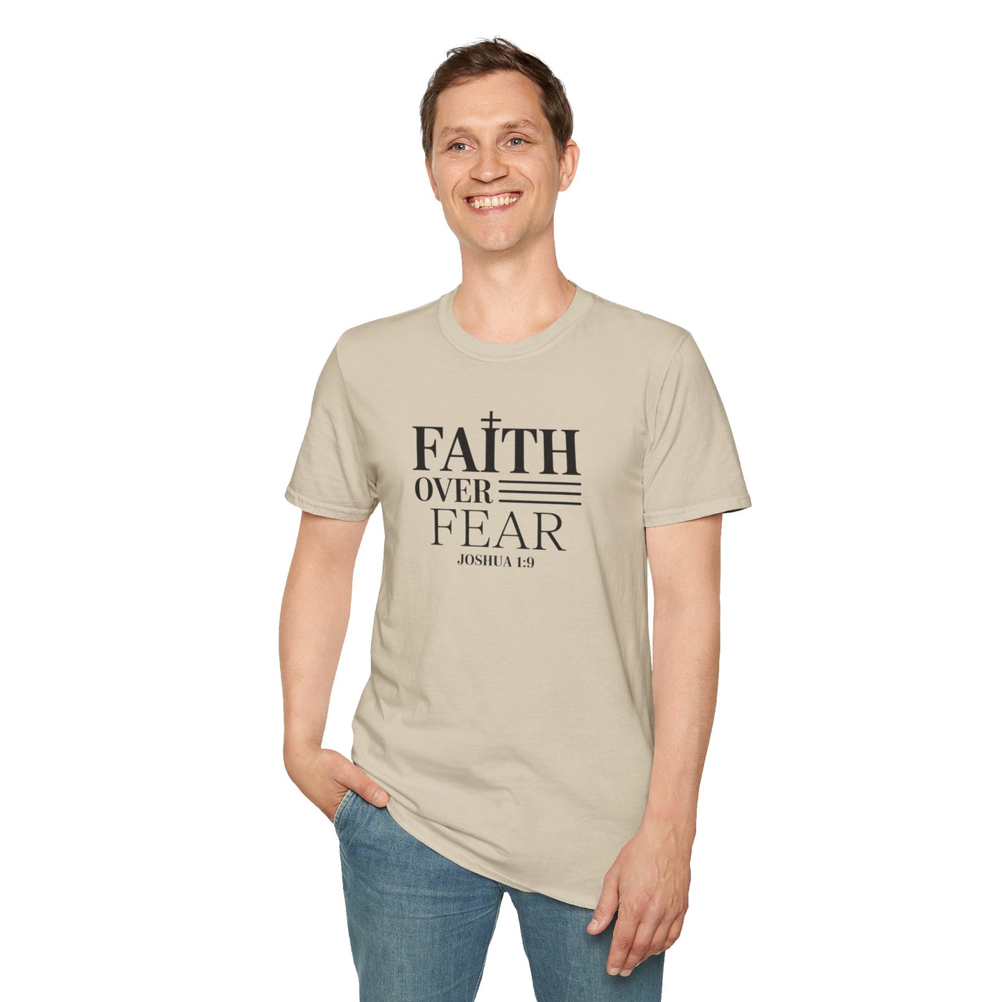 Faith Over Fear T-Shirt – Joshua 1:9 Bible Verse Shirt, Christian Inspirational Scripture Tee