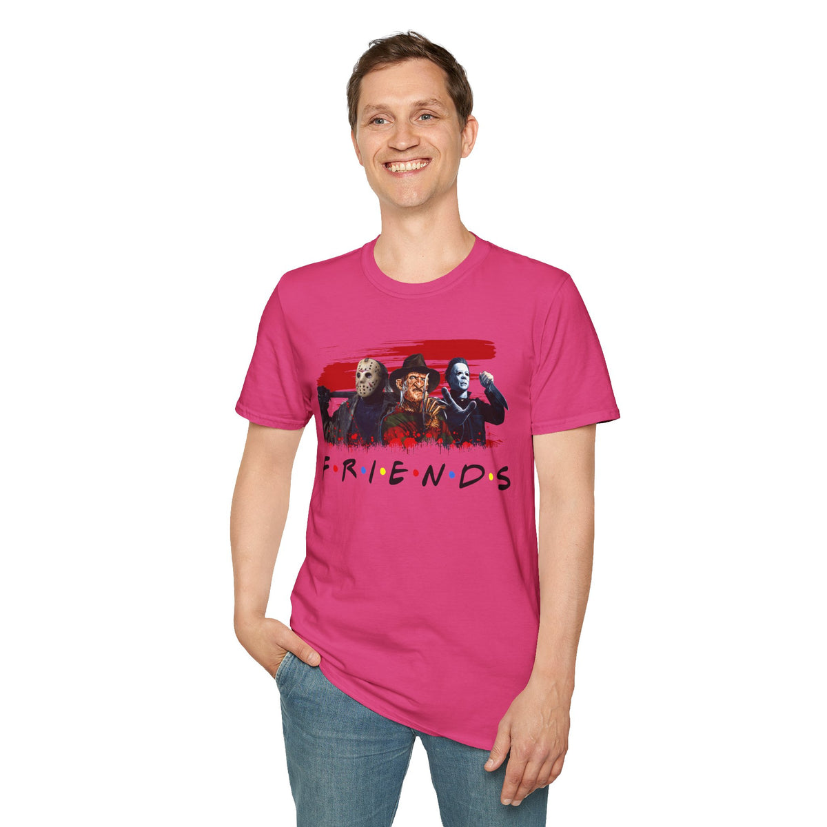 Horror Movie Villains Halloween Friends Softstyle T-Shirt, Scary Movie Tee, Halloween Shirt, Horror Movie Fan Gift, Horror Movie Characters