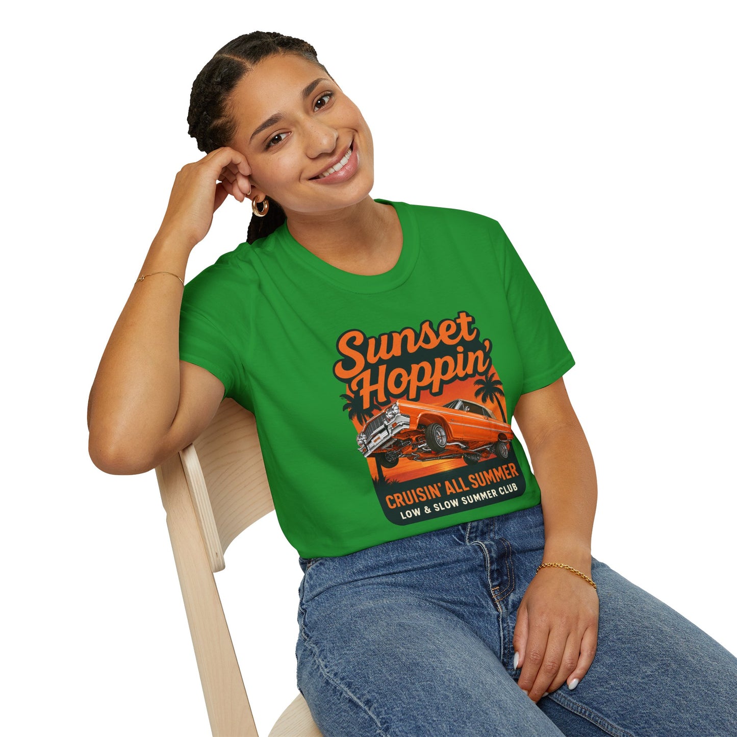 Lowrider Summer Shirt, Sunset Hoppin Tee, Cruisin All Summer Graphic Shirt, Low and Slow Car Tee, Unisex Car Lover Gift