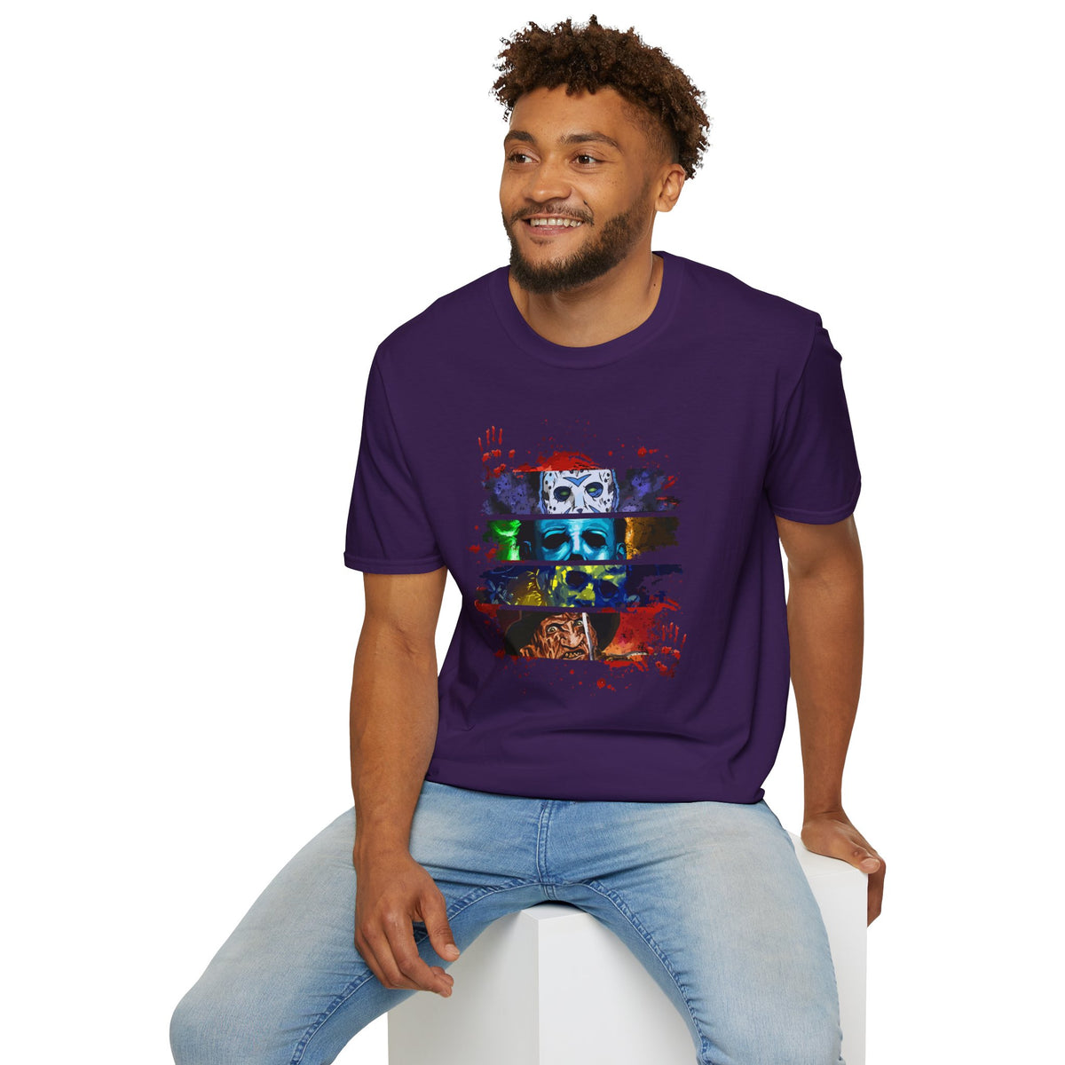 Horror Movie Villains Halloween Softstyle T-Shirt, Scary Movie Tee, Halloween Shirt, Horror Movie Fan Gift, Horror Movie Characters