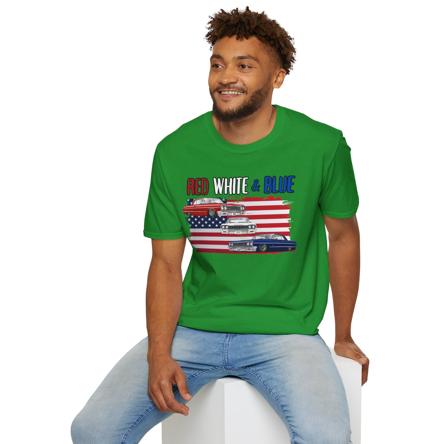 Patriotic Lowrider Shirt, Red White and Blue Car Tee, Classic Car Shirt, 4th of July Car Lover Gift, Unisex Auto Tee