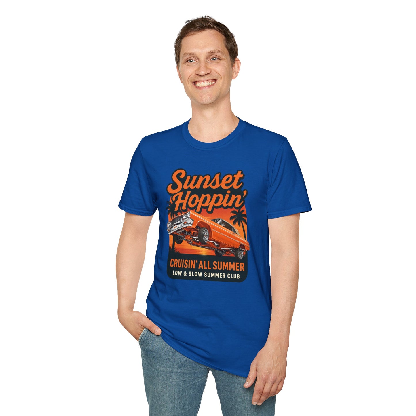 Lowrider Summer Shirt, Sunset Hoppin Tee, Cruisin All Summer Graphic Shirt, Low and Slow Car Tee, Unisex Car Lover Gift
