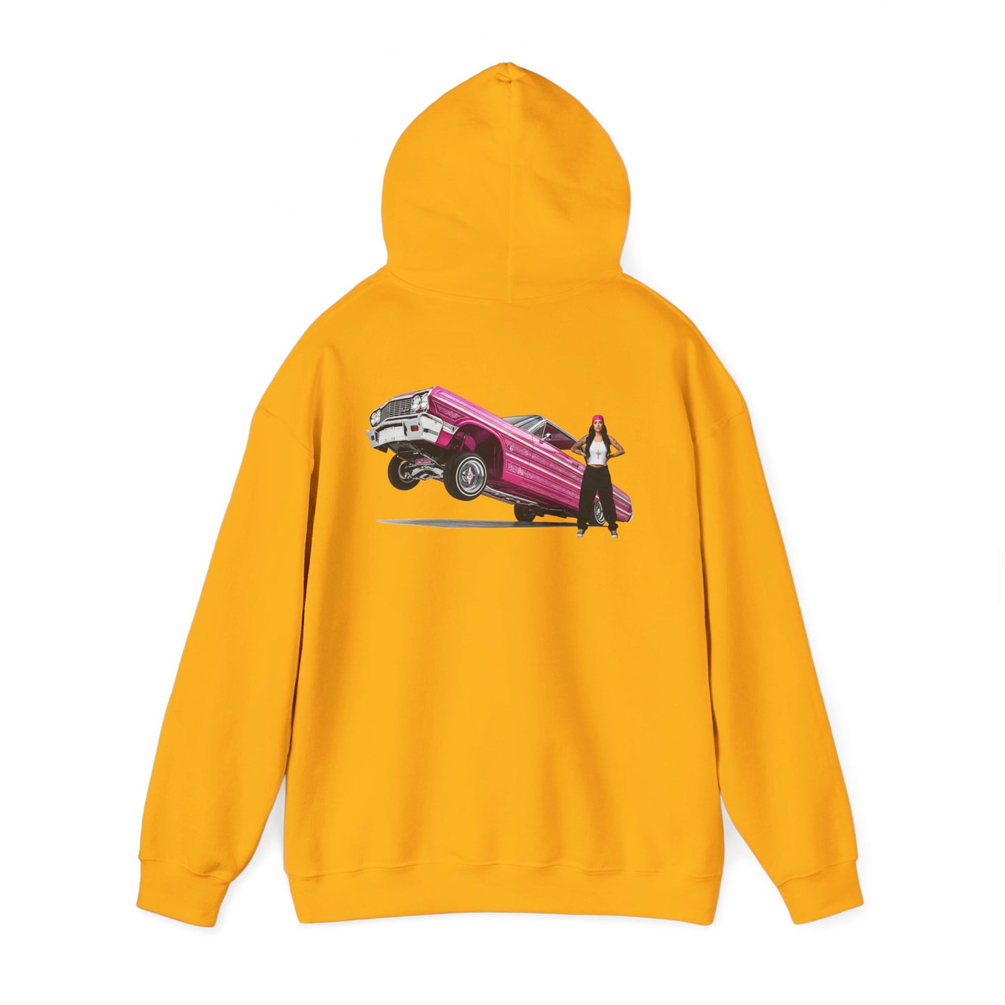 1964 Chevy Impala Hydraulics Lowrider Ink Drawing Hoodie - Old School Hip Hop Cholo Art Design - Chicano Car Club Graphic Hoodie