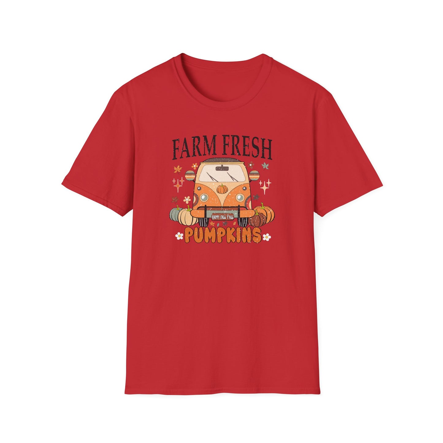 Farm Fresh Pumpkin Happy Fall Yall T-Shirt - Women's Autumn Tee, Thanksgiving Shirt, Pumpkin Thanksgiving Tee, Cozy Fall Tee for Her