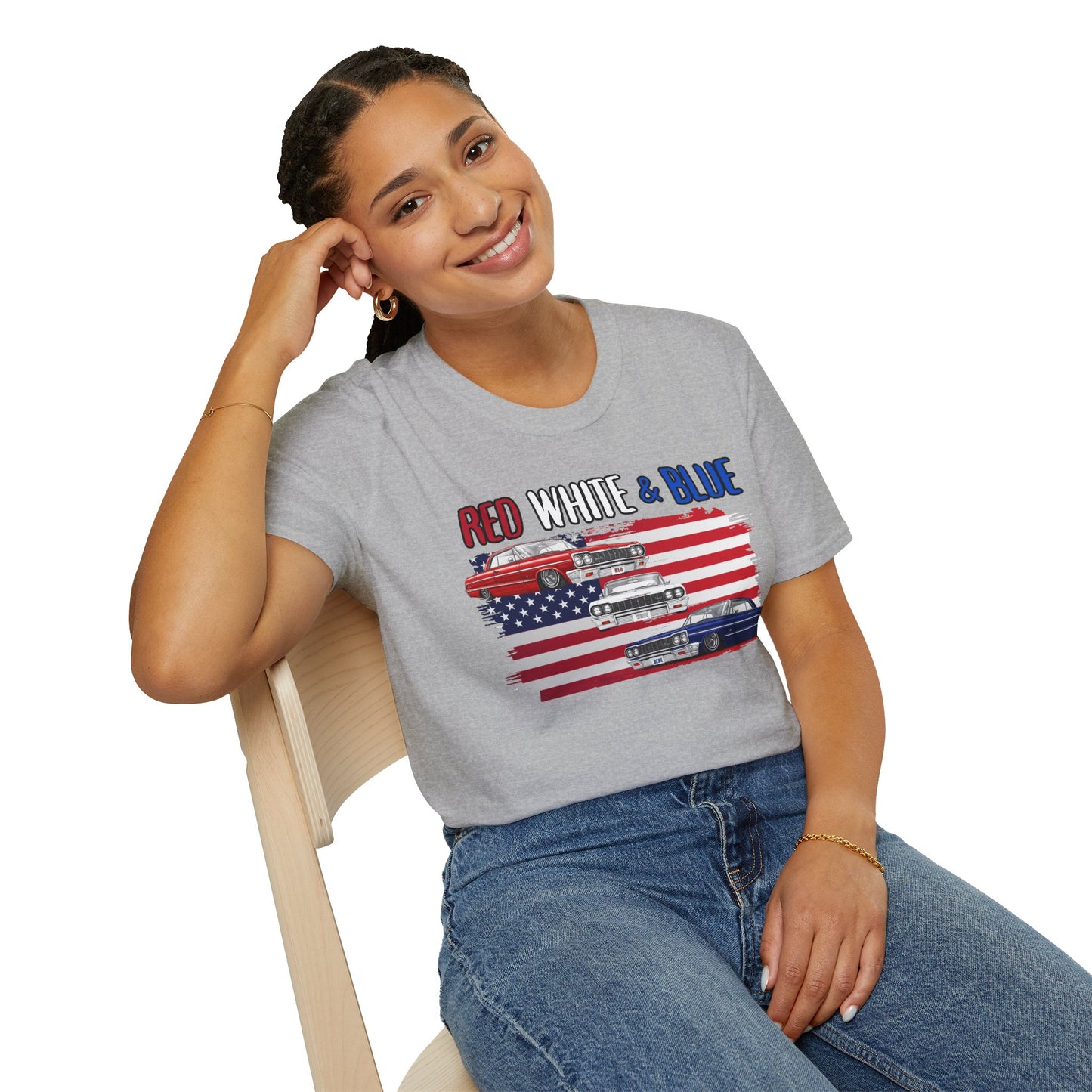 Patriotic Lowrider Shirt, Red White and Blue Car Tee, Classic Car Shirt, 4th of July Car Lover Gift, Unisex Auto Tee
