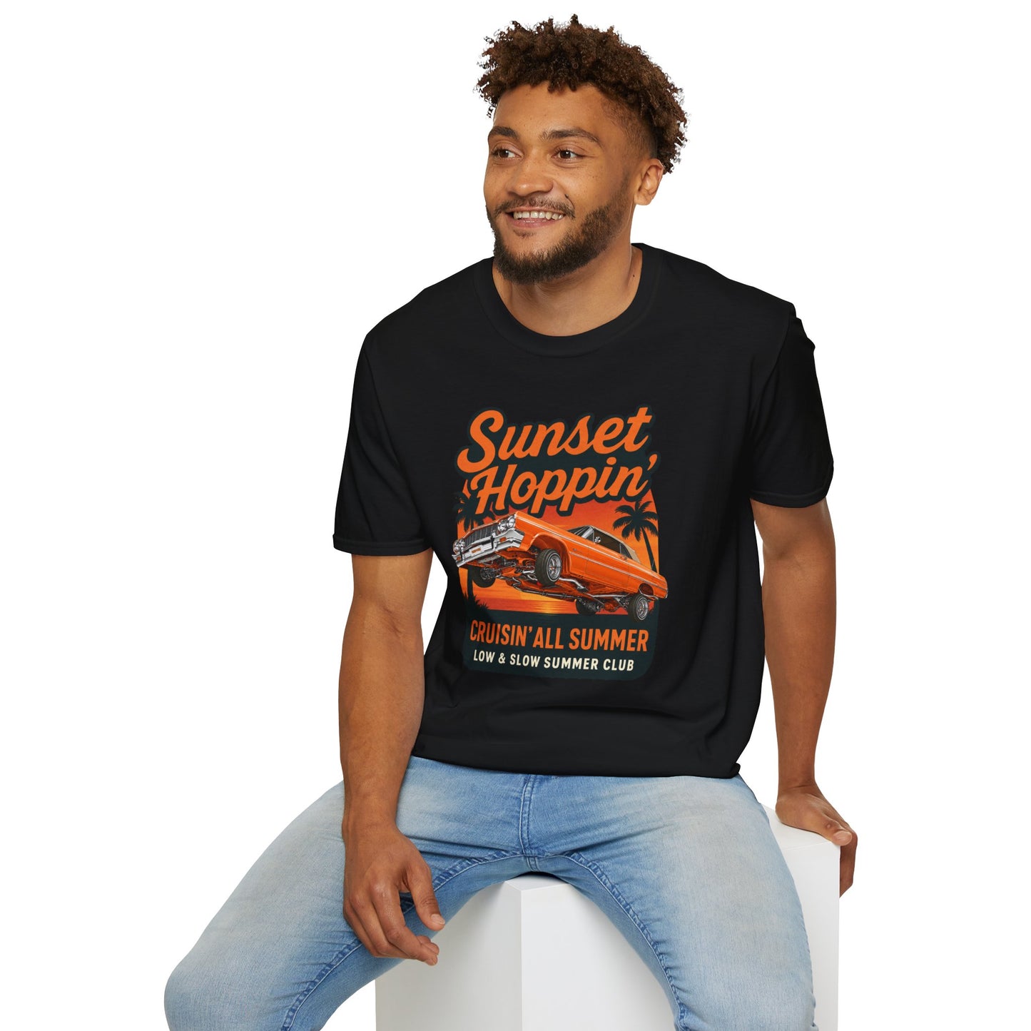 Lowrider Summer Shirt, Sunset Hoppin Tee, Cruisin All Summer Graphic Shirt, Low and Slow Car Tee, Unisex Car Lover Gift