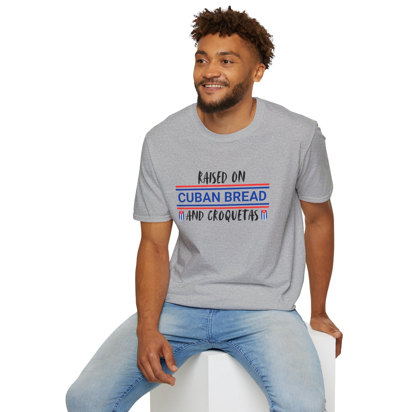 Raised on Cuban Bread and Croquetas T-Shirt, Cute Graphic Tee for Hispanic Heritage, Cuban Food Heritage, Latin roots Tee, Hispanic Gift