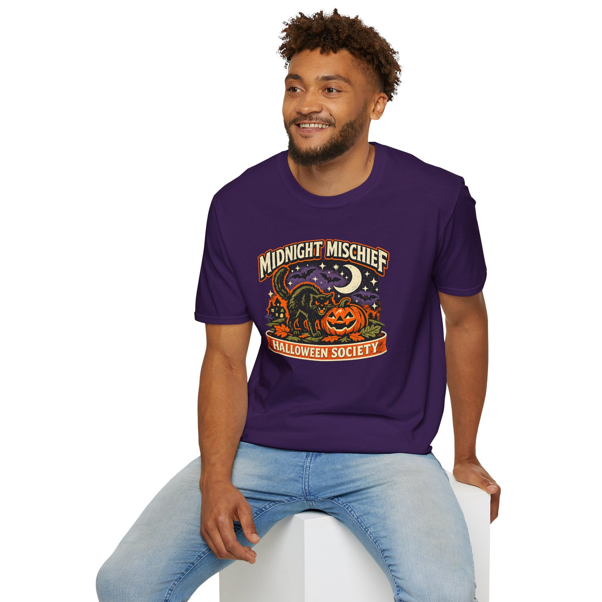 Halloween Black Cat Shirt, Midnight Mischief Halloween Society Tee, Pumpkin Cat T-Shirt, Cute Spooky Season Shirt, Fall Gift