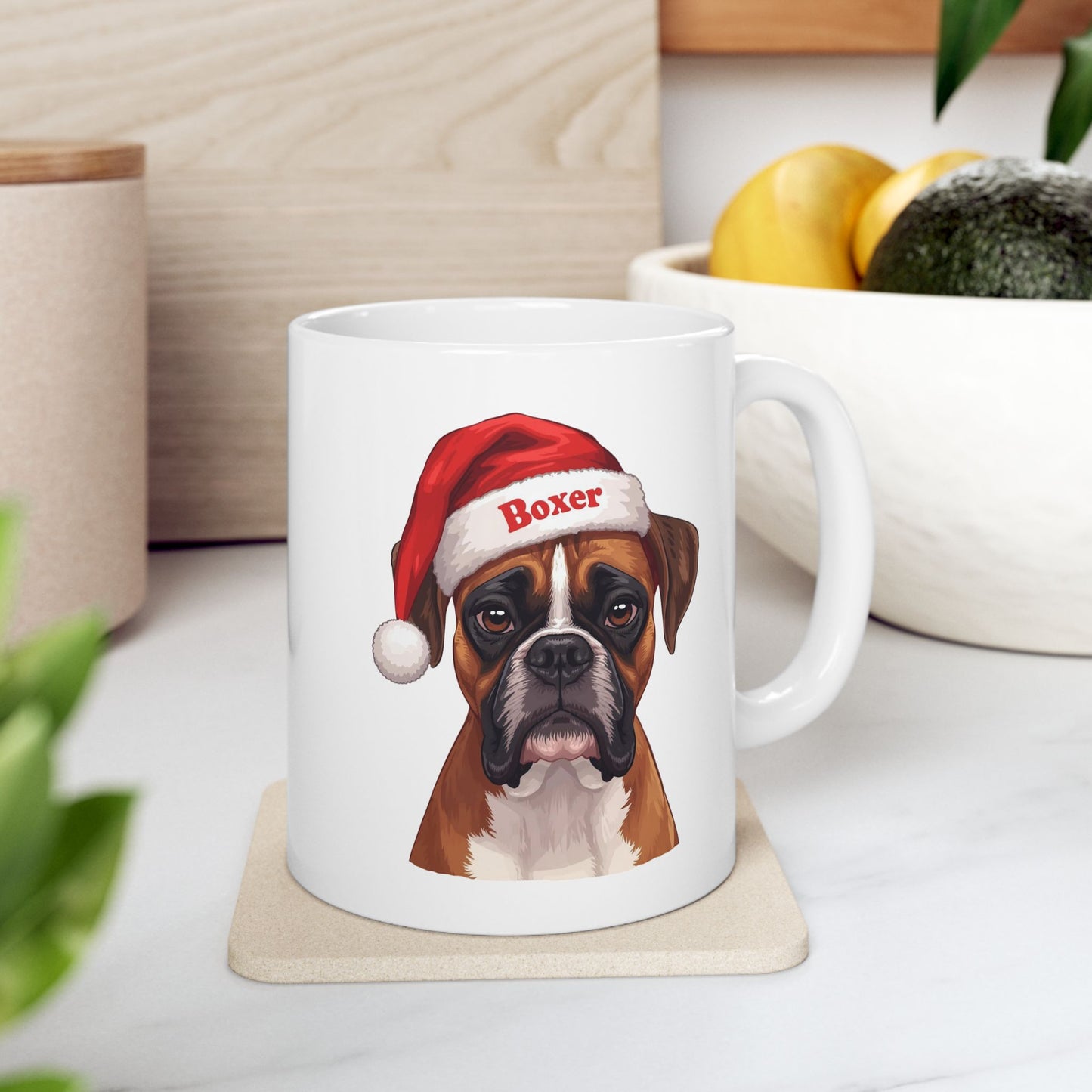 Boxer Holiday Portrait Mug – Cute Holiday Coffee Cup, Festive Boxer Ceramic Mug, Christmas Gift Idea (11oz/15oz)