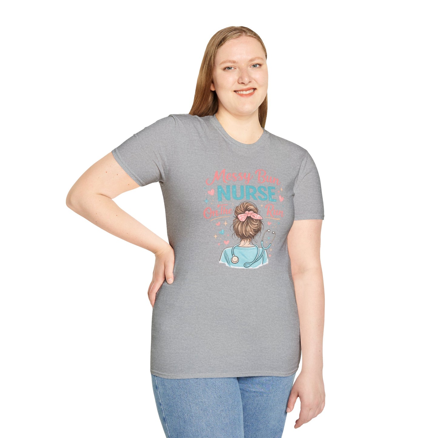 Messy Bun Nurse On The Run Shirt – Cute Nurse T-Shirt for Women – Funny RN CNA Nursing Student Tee – Nurse Gift for Her, Medical Worker Apparel