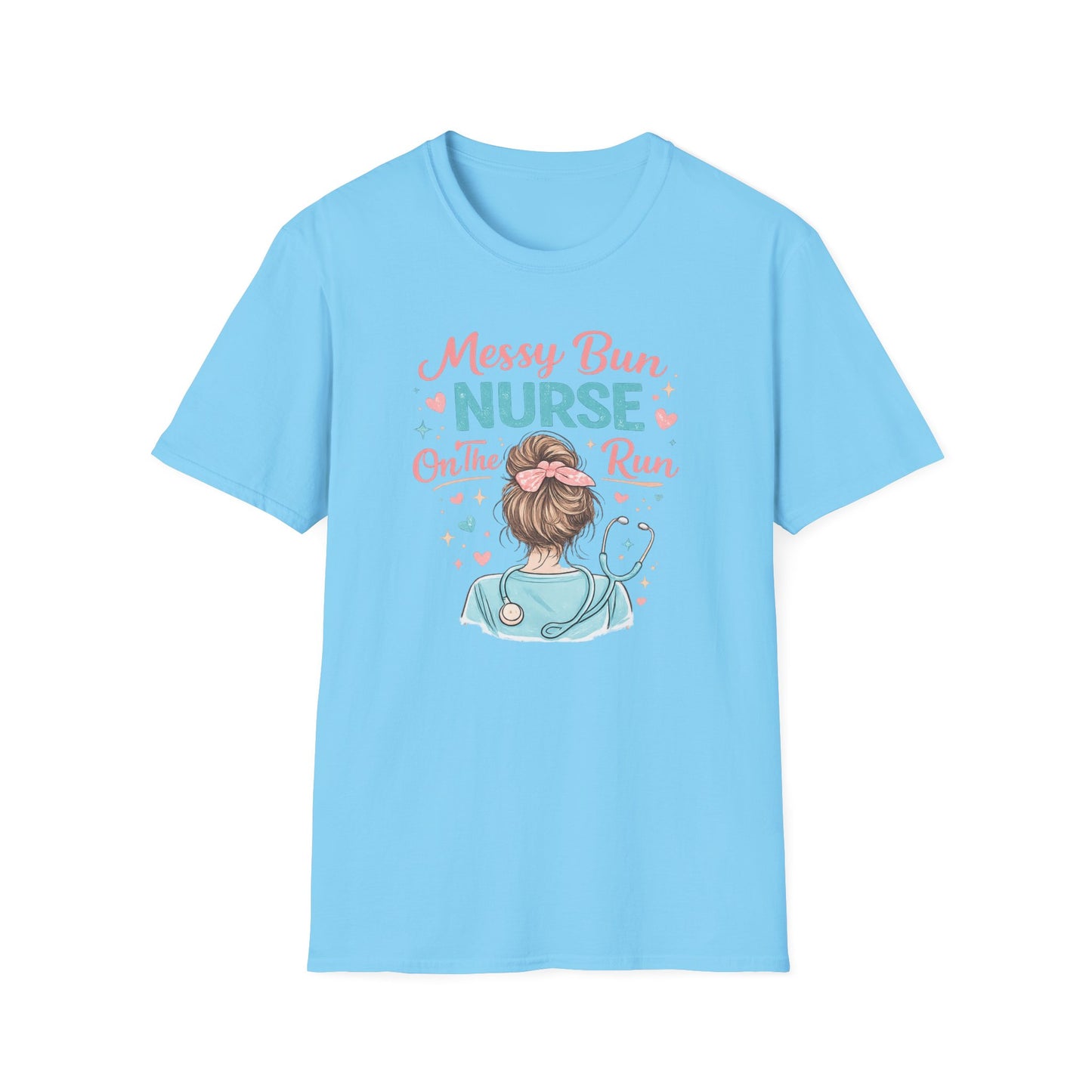 Messy Bun Nurse On The Run Shirt – Cute Nurse T-Shirt for Women – Funny RN CNA Nursing Student Tee – Nurse Gift for Her, Medical Worker Apparel