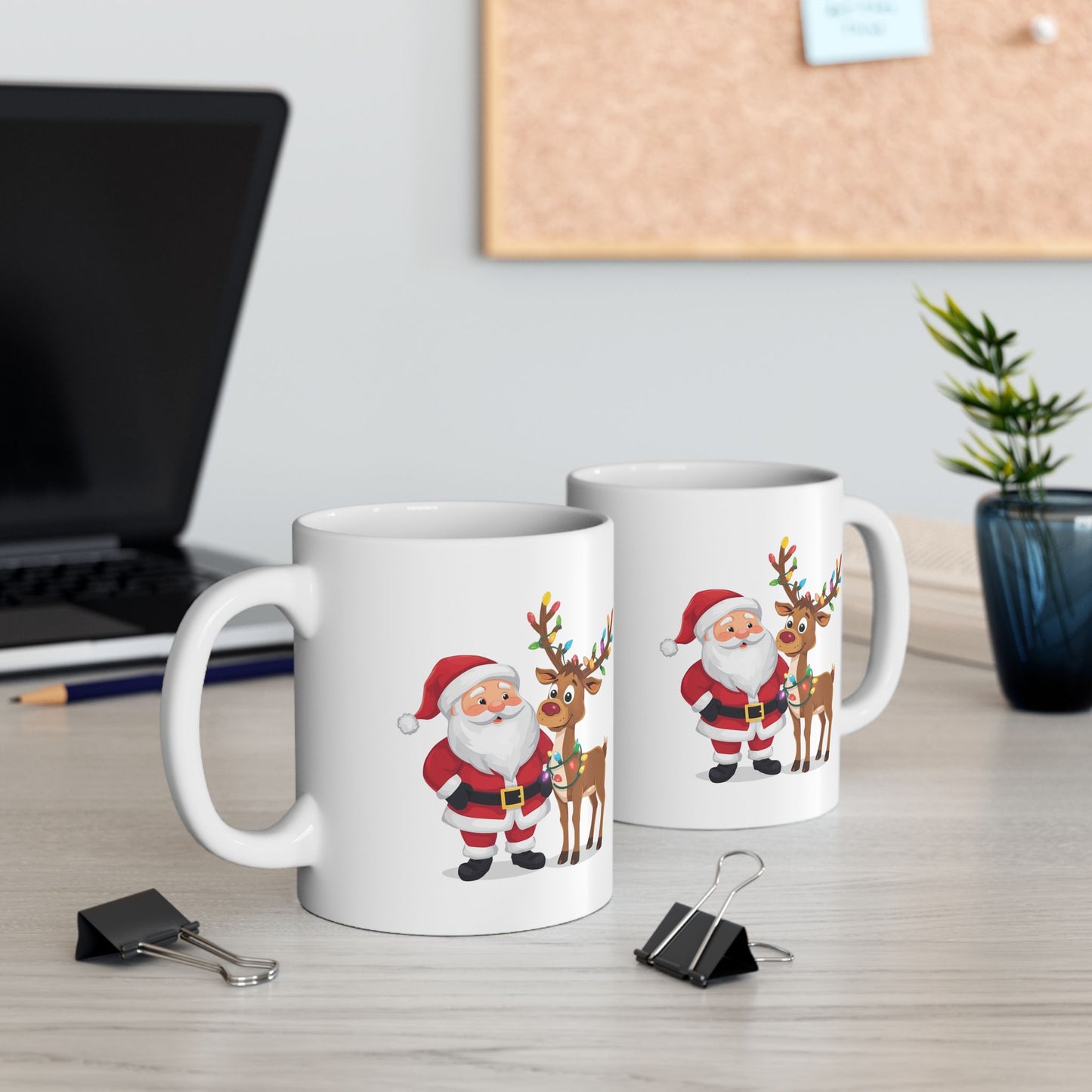 Santa and Rudolph Mug – Cute Holiday Coffee Cup, Festive Santa Ceramic Mug, Christmas Gift Idea (11oz/15oz)