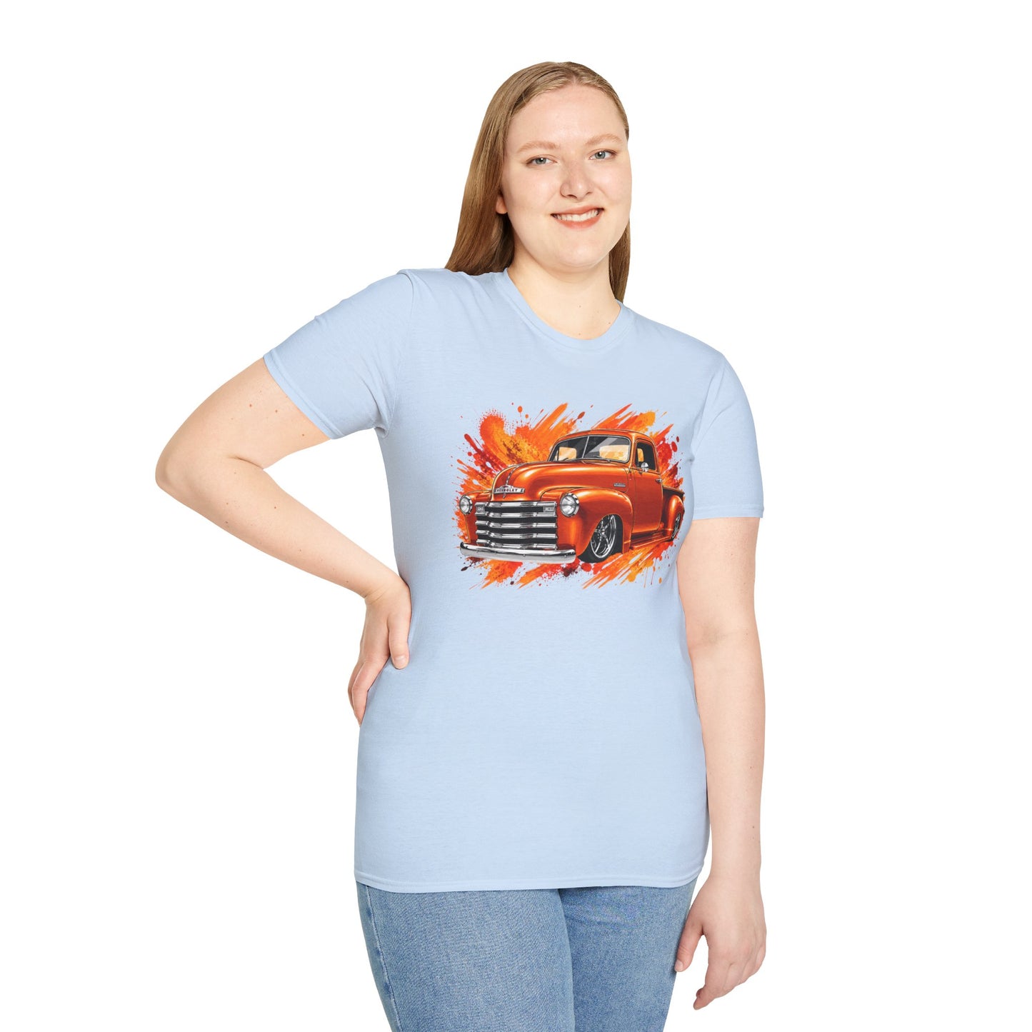 Orange Classic Truck T-Shirt, Vintage Pickup Graphic Tee, Custom Truck Shirt for Car Lovers