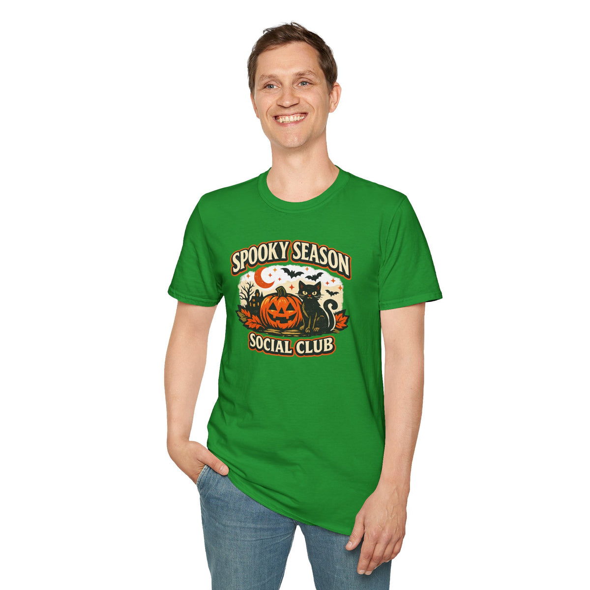 Halloween Black Cat Shirt, Spooky Season Social Club Tee, Pumpkin Cat T-Shirt, Cute Halloween Shirt, Fall Graphic Tee