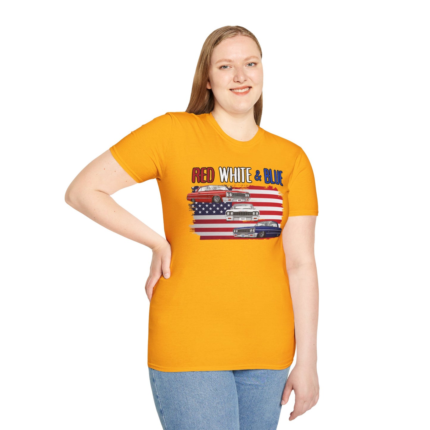 Patriotic Lowrider Shirt, Red White and Blue Car Tee, Classic Car Shirt, 4th of July Car Lover Gift, Unisex Auto Tee