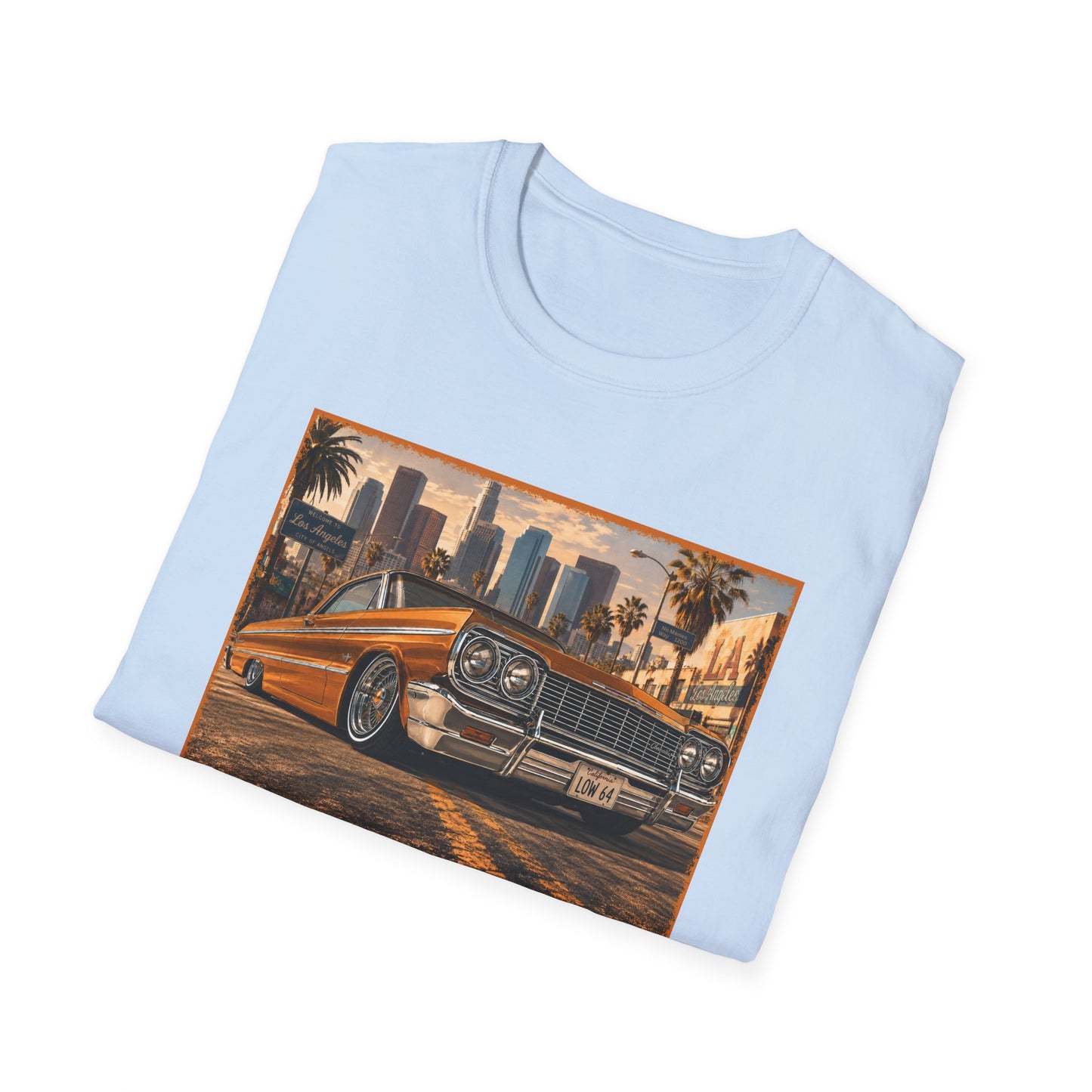 Los Angeles Lowrider T-Shirt, Orange Classic Car Graphic Tee, 1964 Style Car Shirt for Car Lovers