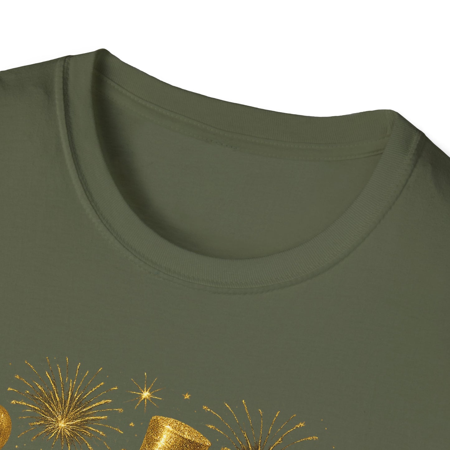 Happy New Year 2026 Gold Glitter T-Shirt – Sparkly New Year’s Eve Party Shirt, Festive 2026 NYE Tee with Fireworks & Balloons, Holiday Celebration Top