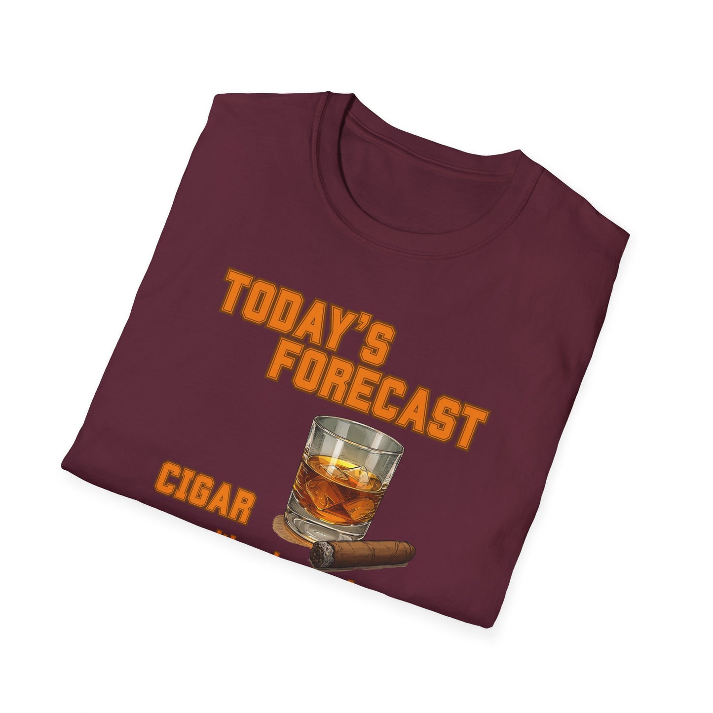 Today's Forecast Cigar with a chance of Whiskey Unisex T-Shirt, BBQ Pool Party Shirt, Fathers Day Gift, Relaxation Leisure, Cigar lover Gift