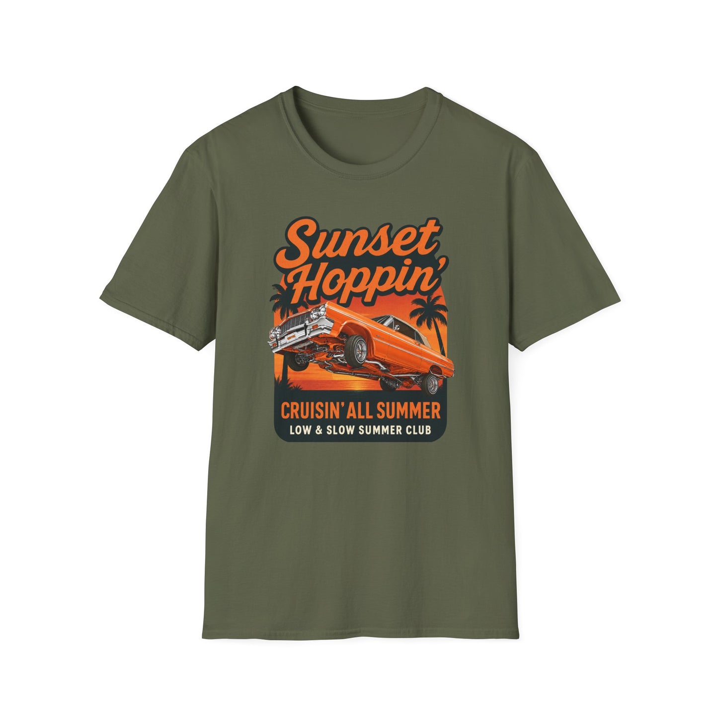Lowrider Summer Shirt, Sunset Hoppin Tee, Cruisin All Summer Graphic Shirt, Low and Slow Car Tee, Unisex Car Lover Gift