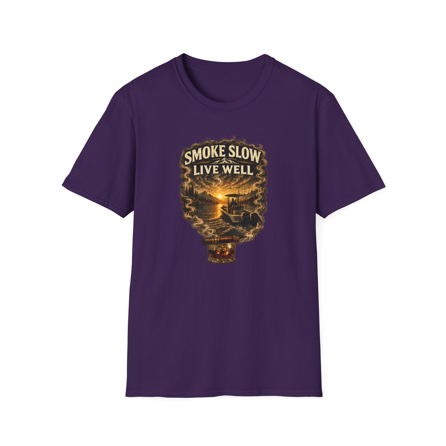 Smoke Slow Live Well Fishing T-Shirt – Cigar, Whiskey & Angler Lifestyle Tee