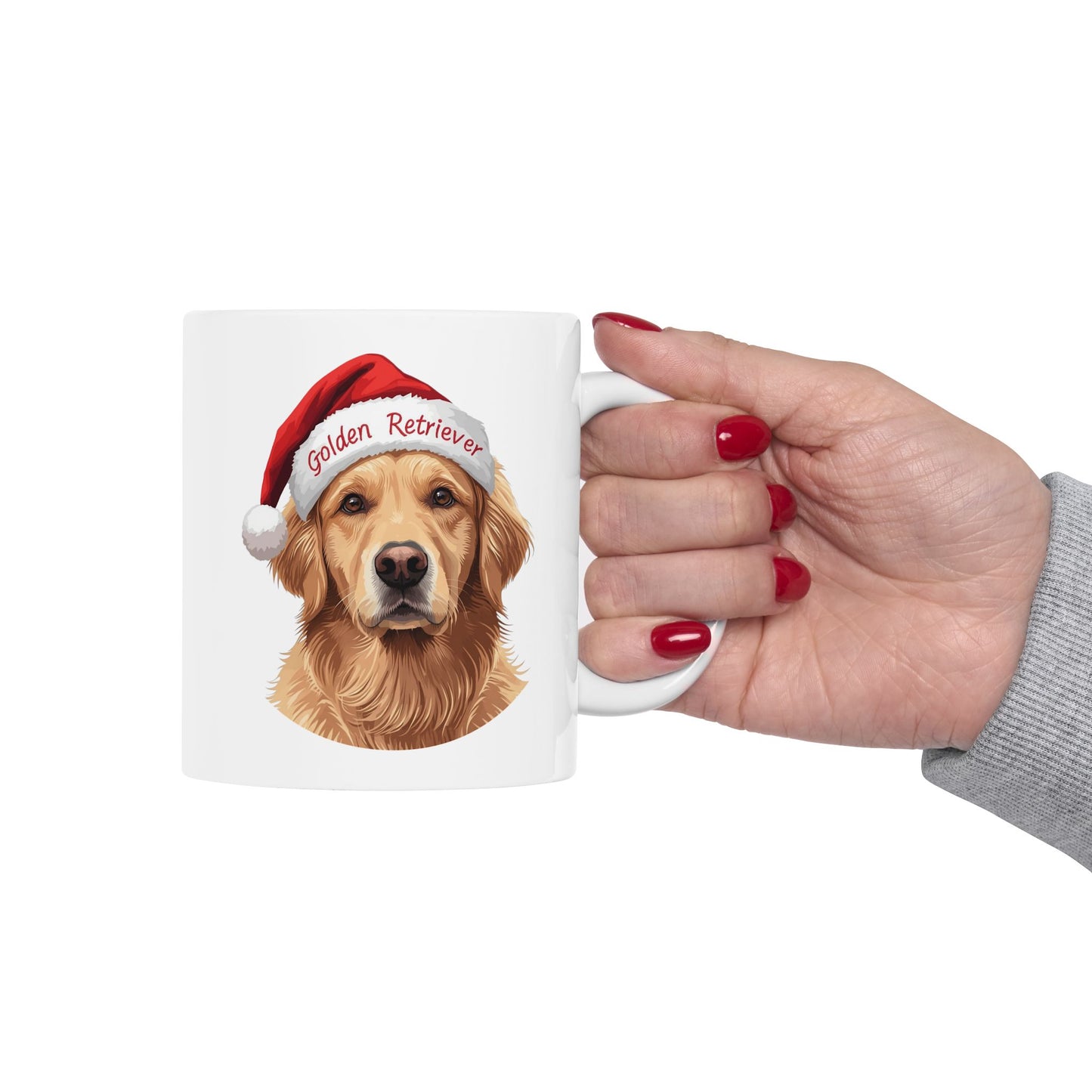 Golden Retriever Holiday Portrait Mug – Cute Holiday Coffee Cup, Festive Golden Retriever Ceramic Mug, Christmas Gift Idea (11oz/15oz)