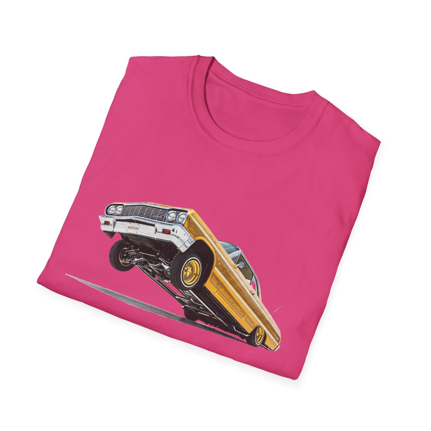 1964 Chevy Impala Hydraulics Lowrider Hoppin' Ink Drawing T-Shirt - Old School Hip Hop Cholo Art Tee Design - Chicano Car Club Graphic Tee