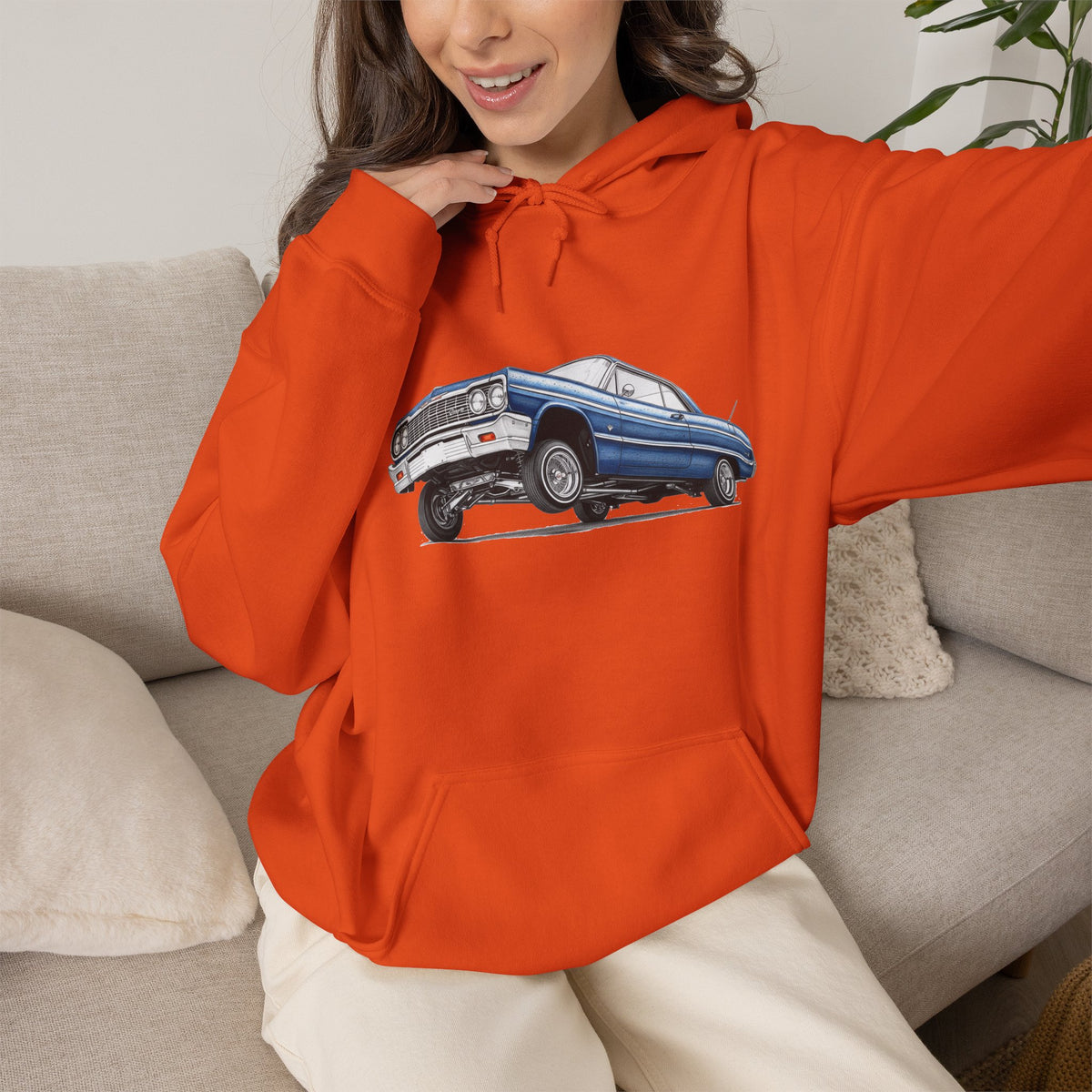 Classic Car Hoodie, Lowrider Car Hoodie, Blue Vintage Car Sweatshirt, Car Enthusiast Gift, Unisex Automotive Hoodie