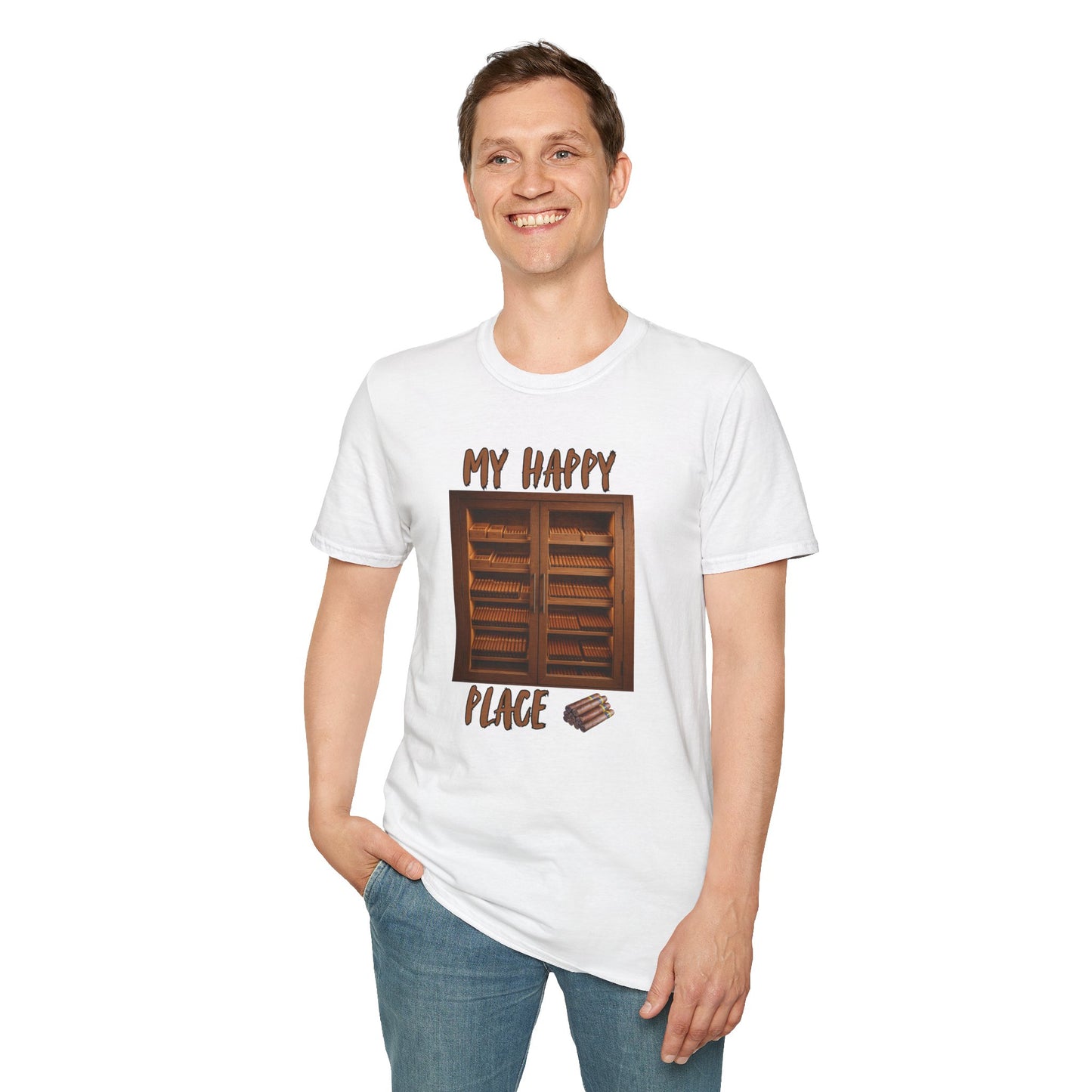 My Happy Place Cigar Unisex T-Shirt, BBQ Pool Party Shirt, Relaxation Leisure, Cigar lover Gift, Cigar Aficionado, Dad Gift, Summer Shirt