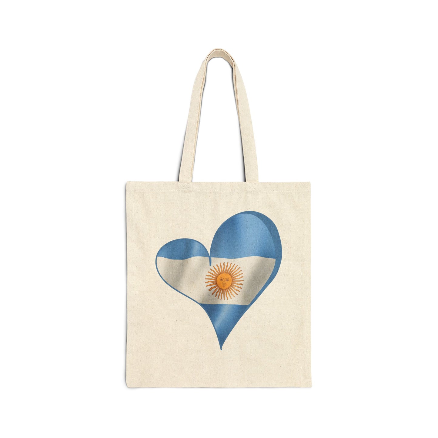 Argentina Flag Heart Tote Bag, Cotton Canvas Shopping Beach Handbag, Argentina Pride Gift, Patriotic Shoulder Bag, Reusable Eco-Friendly