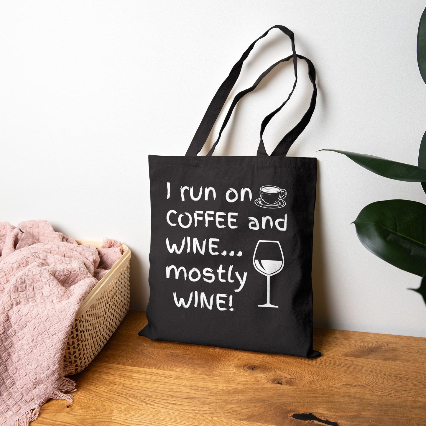 I Run on Coffee and Wine Mostly Wine Tote Bag, Funny Gifts for Wine Lovers, Shopping Tote, Wine Enthusiast Accessory, Mother's Day Gift