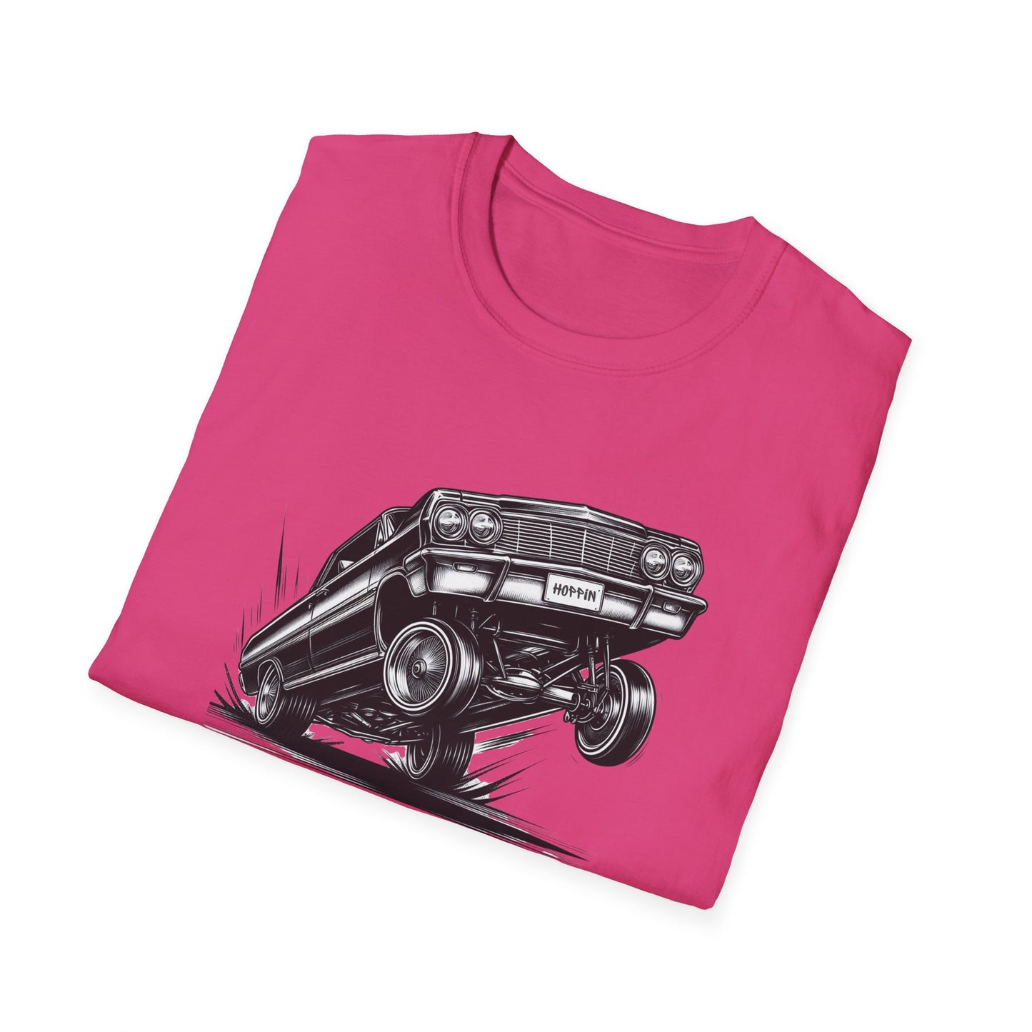 1964 Chevy Impala Hydraulics Lowrider Ink Drawing T-Shirt - Chicano Car Club Graphic Tee - Old School Hip Hop Cholo Art Tee Design