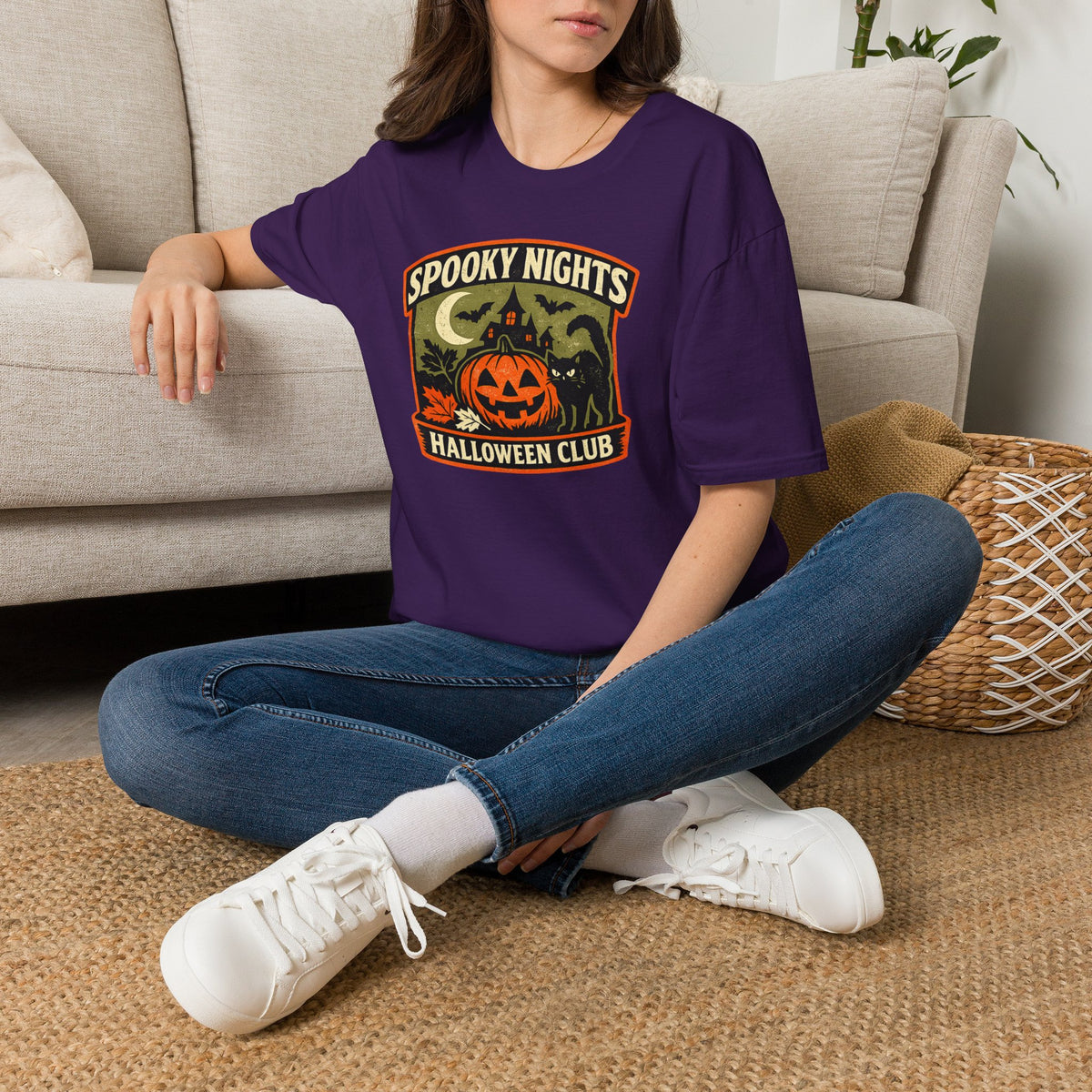 Halloween Black Cat Shirt, Spooky Nights Halloween Club Tee, Pumpkin Cat T-Shirt, Cute Halloween Shirt, Fall Graphic Tee
