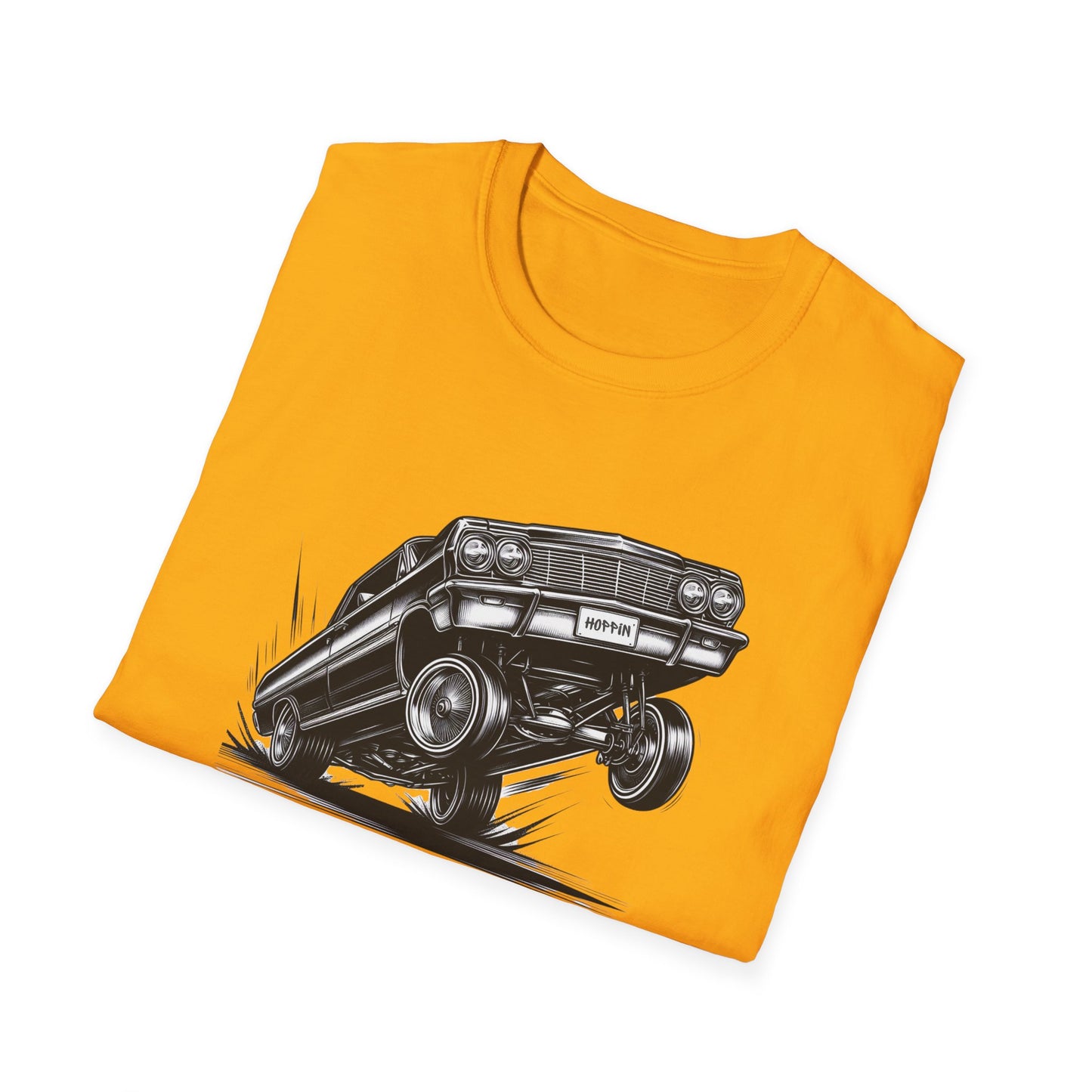 1964 Chevy Impala Hydraulics Lowrider Ink Drawing T-Shirt - Chicano Car Club Graphic Tee - Old School Hip Hop Cholo Art Tee Design