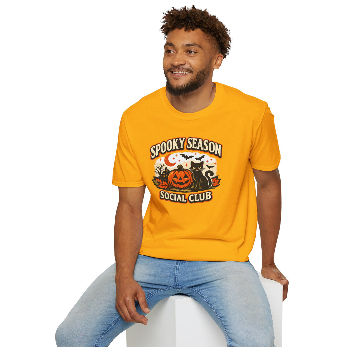 Halloween Black Cat Shirt, Spooky Season Social Club Tee, Pumpkin Cat T-Shirt, Cute Halloween Shirt, Fall Graphic Tee