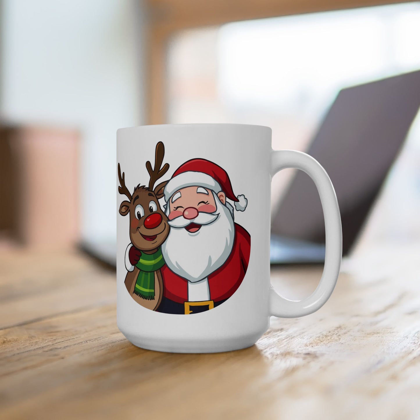 Santa and Rudolph Mug – Cute Holiday Coffee Cup, Festive Santa Ceramic Mug, Christmas Gift Idea (11oz/15oz)