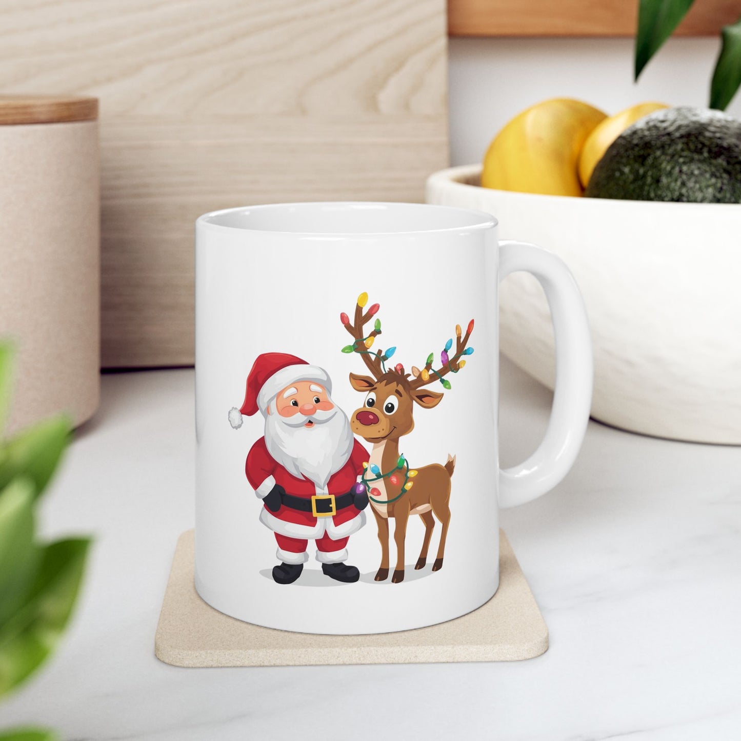 Santa and Rudolph Mug – Cute Holiday Coffee Cup, Festive Santa Ceramic Mug, Christmas Gift Idea (11oz/15oz)