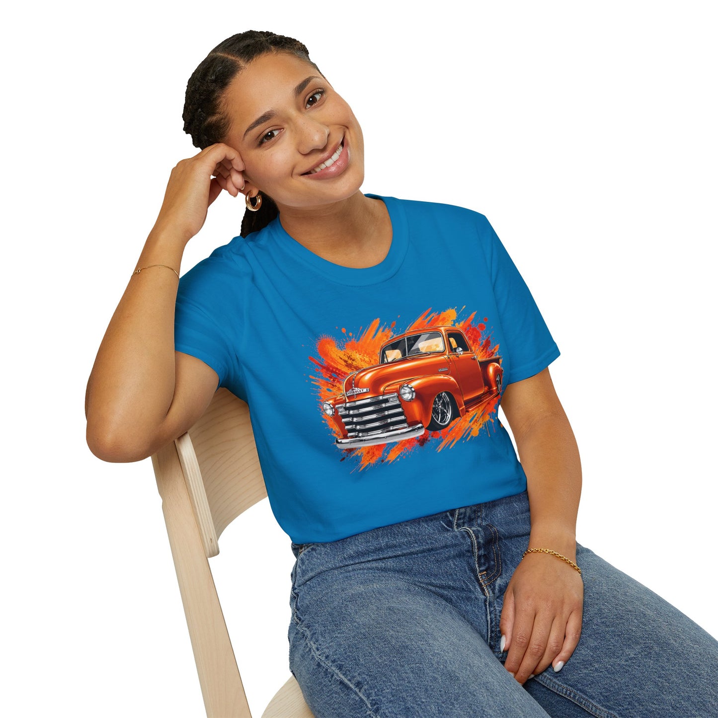 Orange Classic Truck T-Shirt, Vintage Pickup Graphic Tee, Custom Truck Shirt for Car Lovers