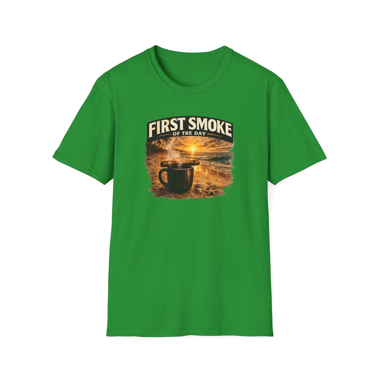 First Smoke of the Day T-Shirt – Cigar & Coffee Beach Sunrise Tee