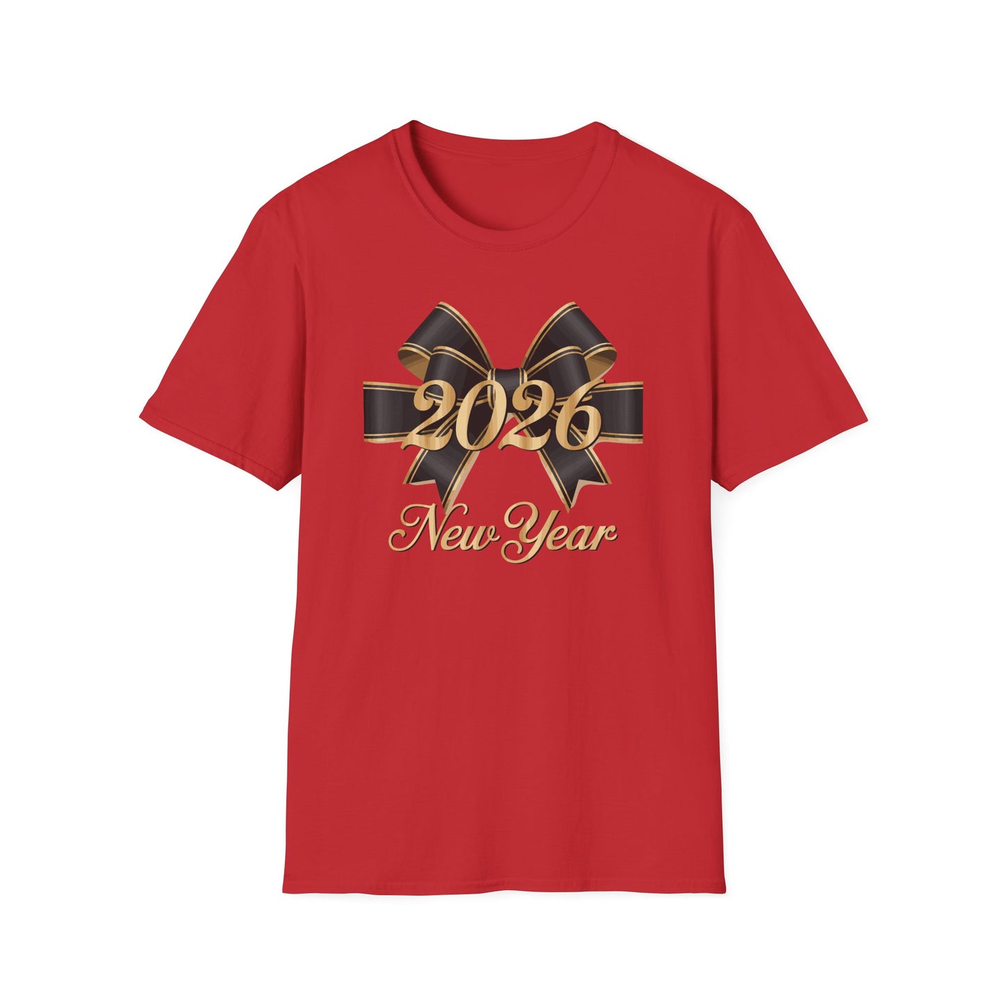 Happy New Year 2026 T-Shirt – Elegant Black and Gold Bow New Year Shirt, Classy 2026 NYE Celebration Tee, Luxury New Year’s Eve Party Top