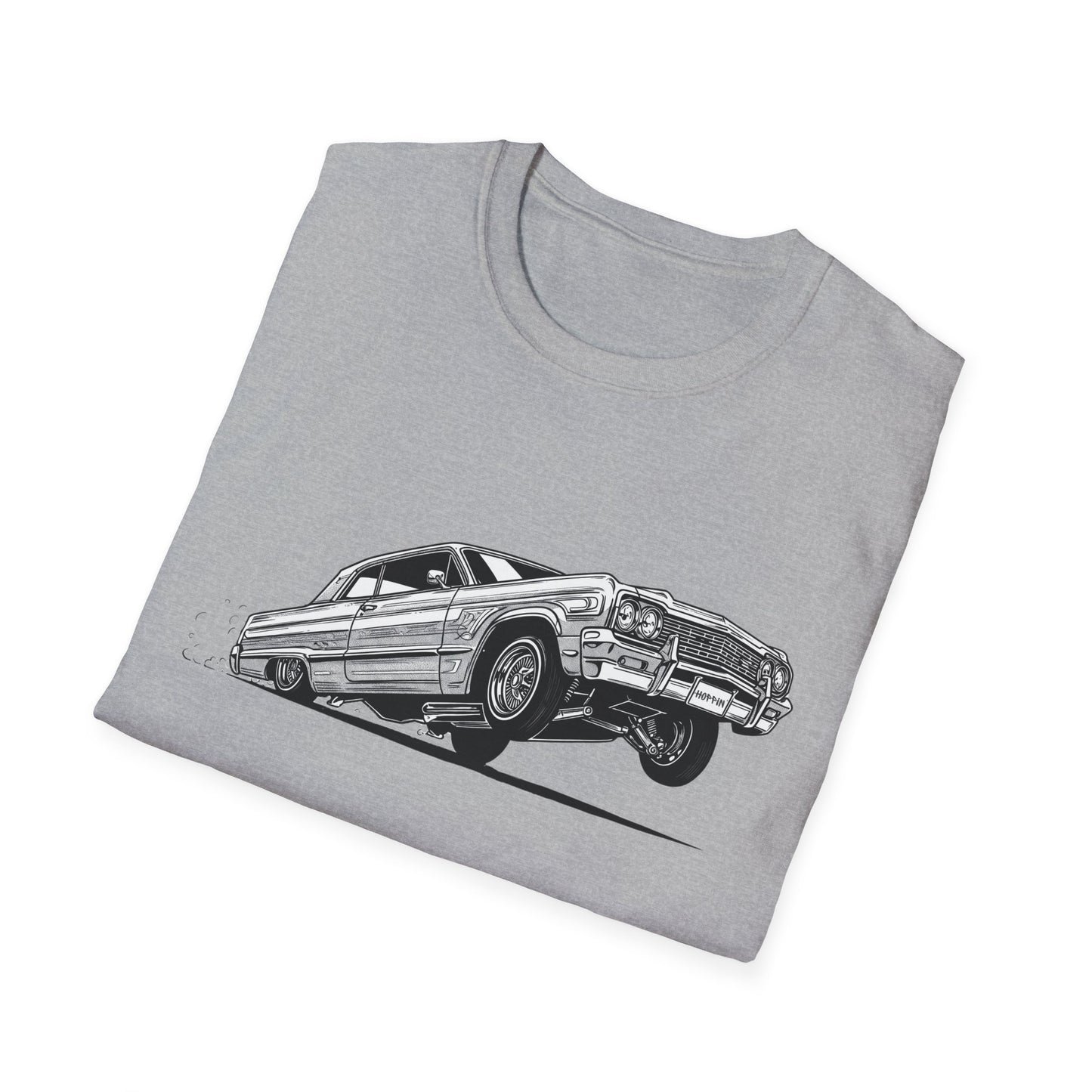 1964 Chevy Impala Hydraulics Lowrider Ink Drawing T-Shirt - Old School Hip Hop Cholo Art Tee Design - Chicano Car Club Graphic Tee