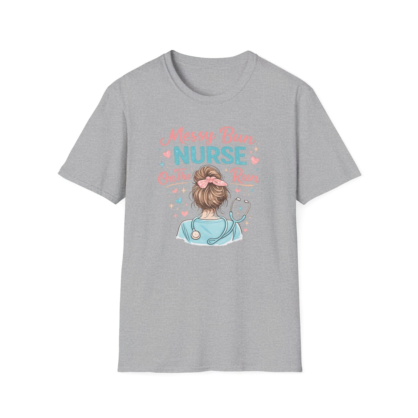Messy Bun Nurse On The Run Shirt – Cute Nurse T-Shirt for Women – Funny RN CNA Nursing Student Tee – Nurse Gift for Her, Medical Worker Apparel