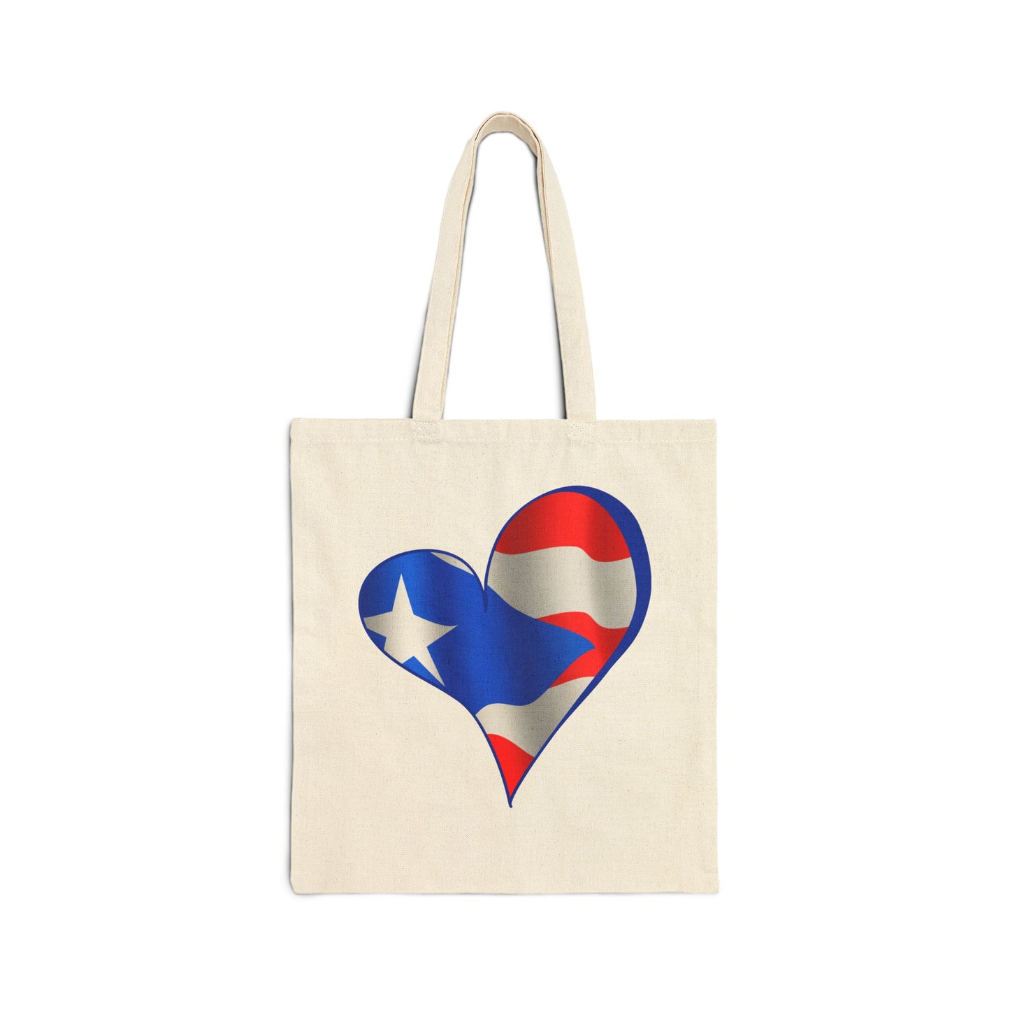 Puerto Rico Flag Heart Tote Bag, Cotton Canvas Grocery Shopping Beach Handbag, Boricua Pride Gift, Patriotic Shoulder Bag
