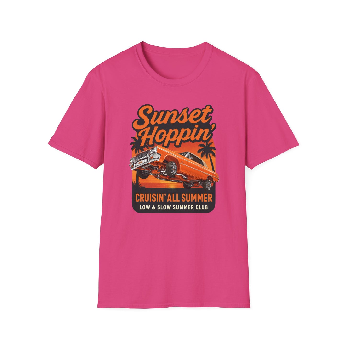 Lowrider Summer Shirt, Sunset Hoppin Tee, Cruisin All Summer Graphic Shirt, Low and Slow Car Tee, Unisex Car Lover Gift