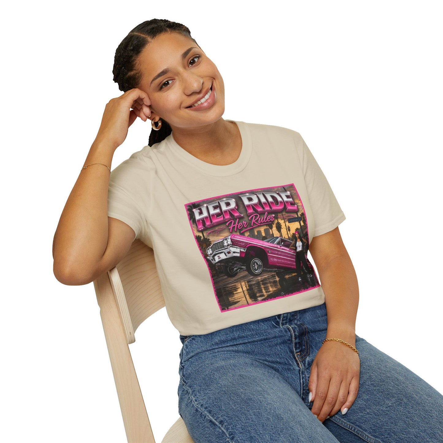 Women Lowrider Shirt, Her Ride Her Rules Tee, Pink Classic Car Graphic Shirt, Car Enthusiast Gift, Retro Auto Tee