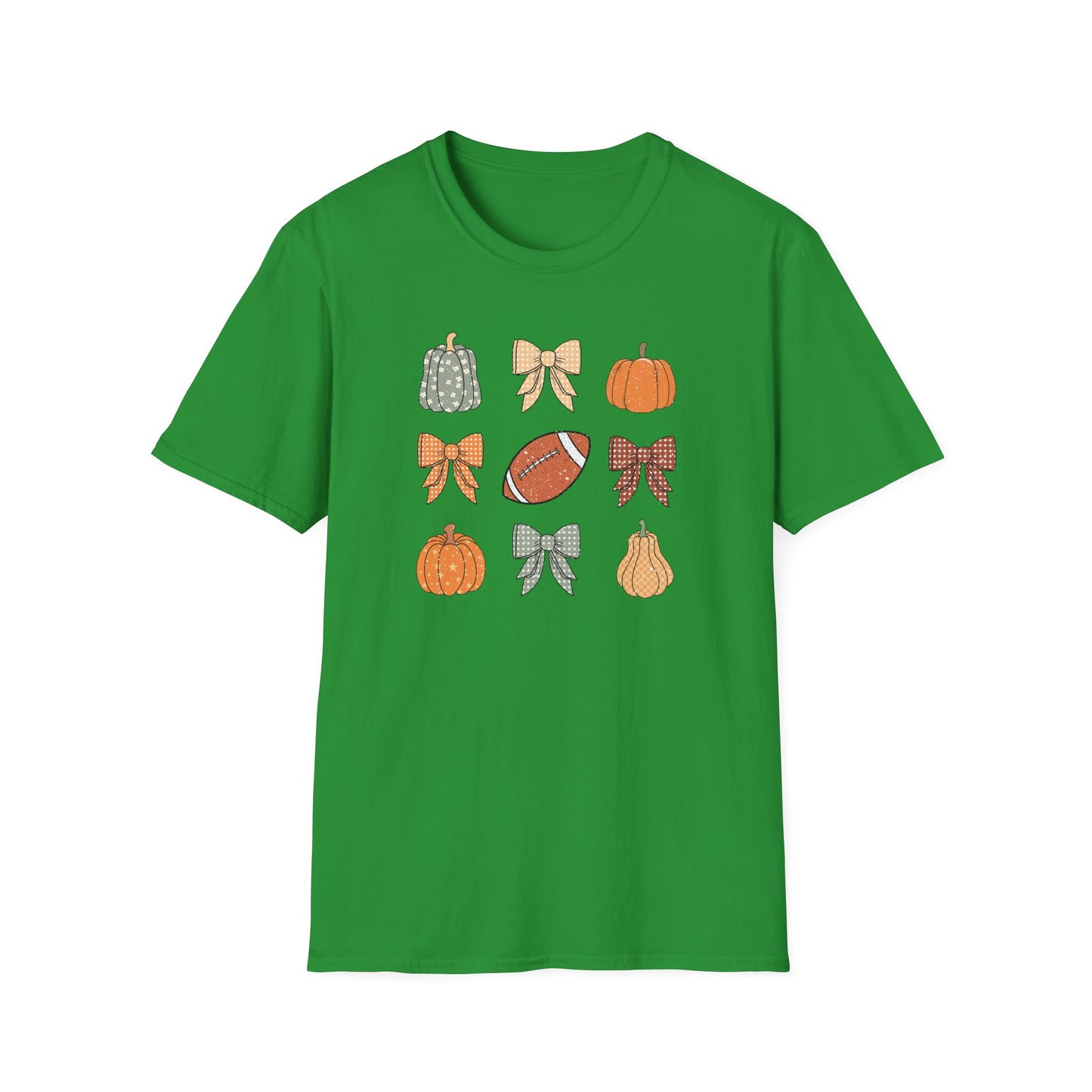 Fall Pumpkins Bow Football Unisex T-Shirt, Autumn Tee, Pumpkin Patch Shirt, Thanksgiving Top, Harvest Festival Apparel, Gif for her