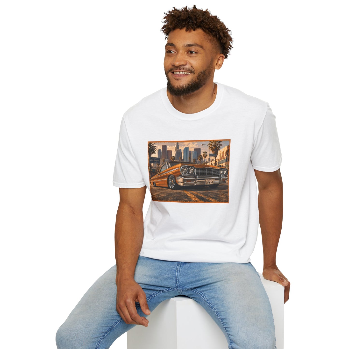 Los Angeles Lowrider T-Shirt, Orange Classic Car Graphic Tee, 1964 Style Car Shirt for Car Lovers
