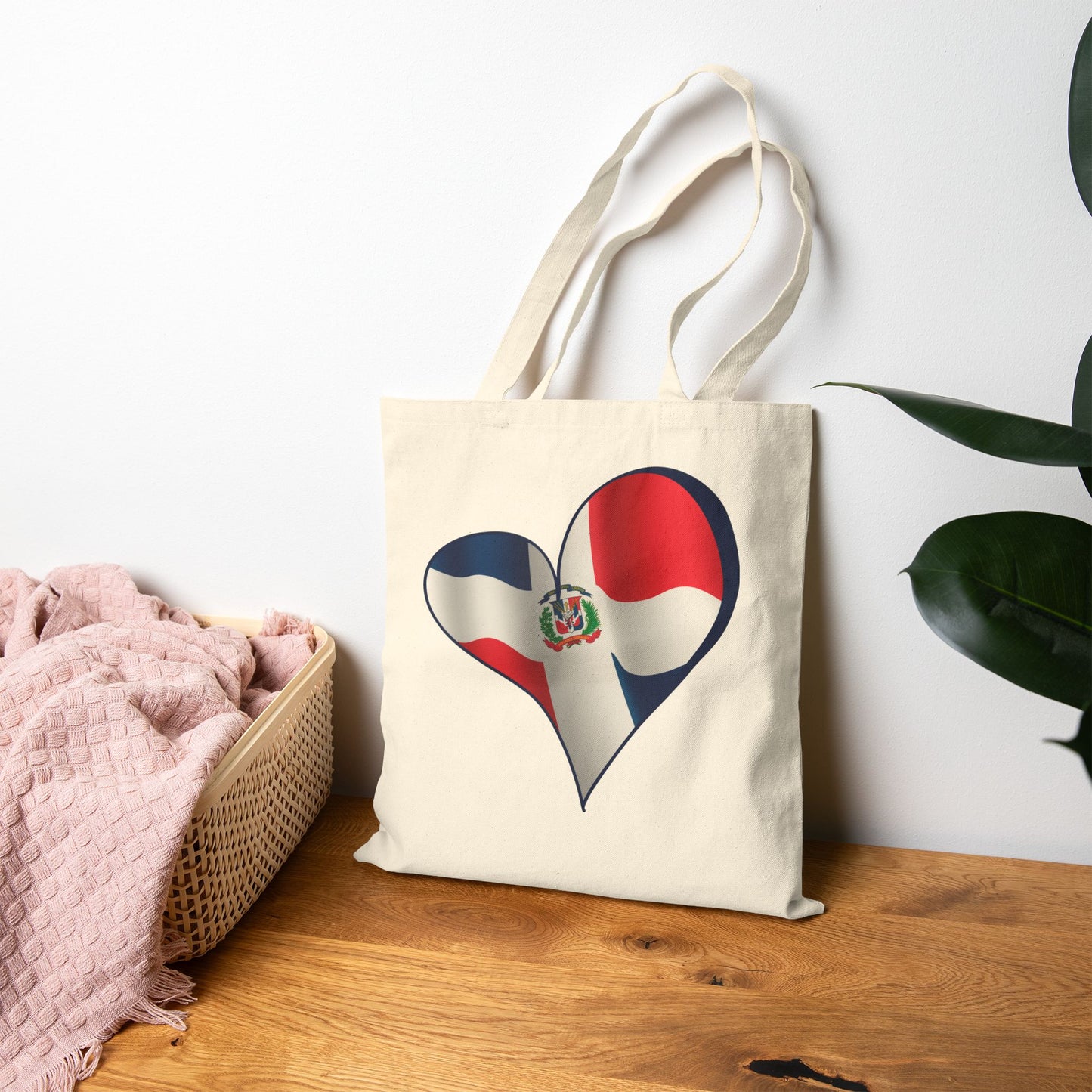 Dominican Republic Flag Heart Tote Bag, Cotton Canvas Grocery Shopping Beach Handbag, Dominican Pride Gift, Patriotic Shoulder Bag