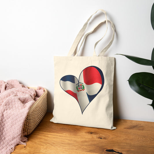 Dominican Republic Flag Heart Tote Bag, Cotton Canvas Grocery Shopping Beach Handbag, Dominican Pride Gift, Patriotic Shoulder Bag