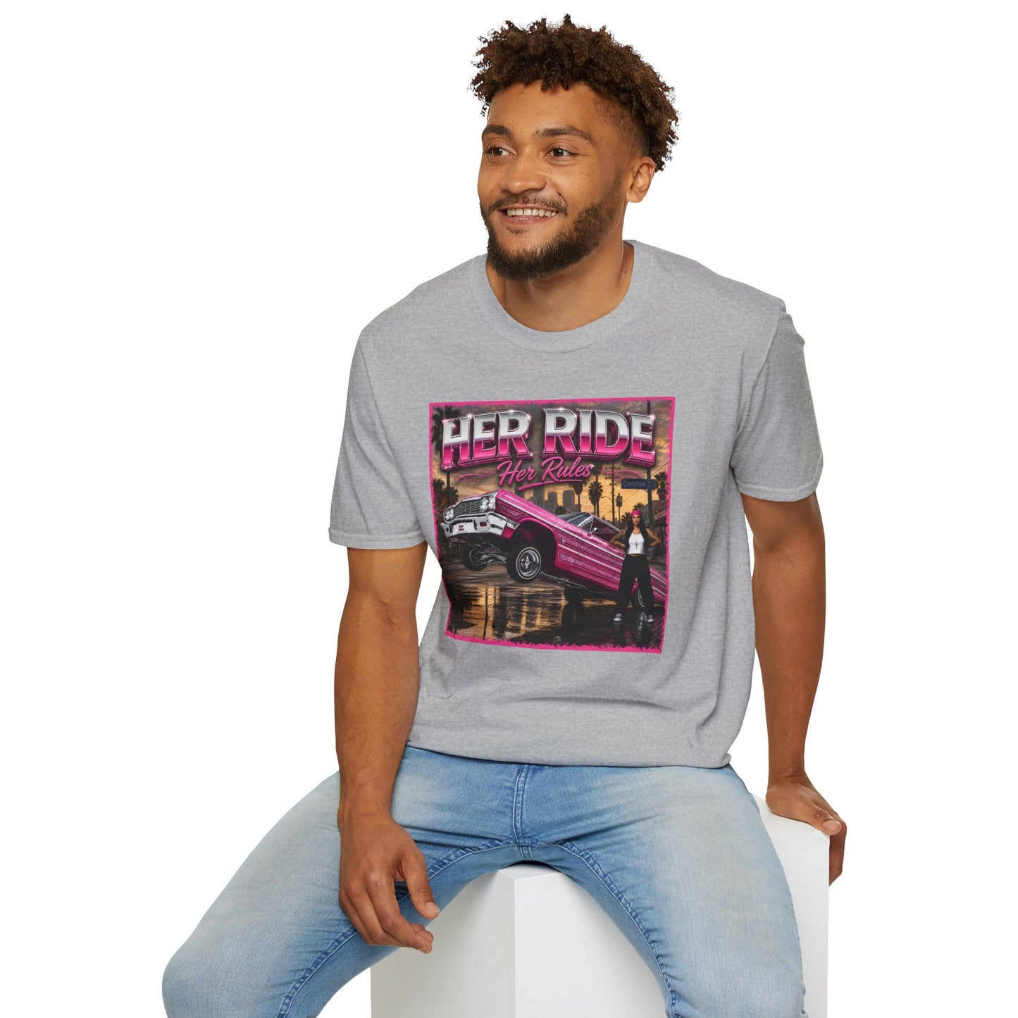 Women Lowrider Shirt, Her Ride Her Rules Tee, Pink Classic Car Graphic Shirt, Car Enthusiast Gift, Retro Auto Tee