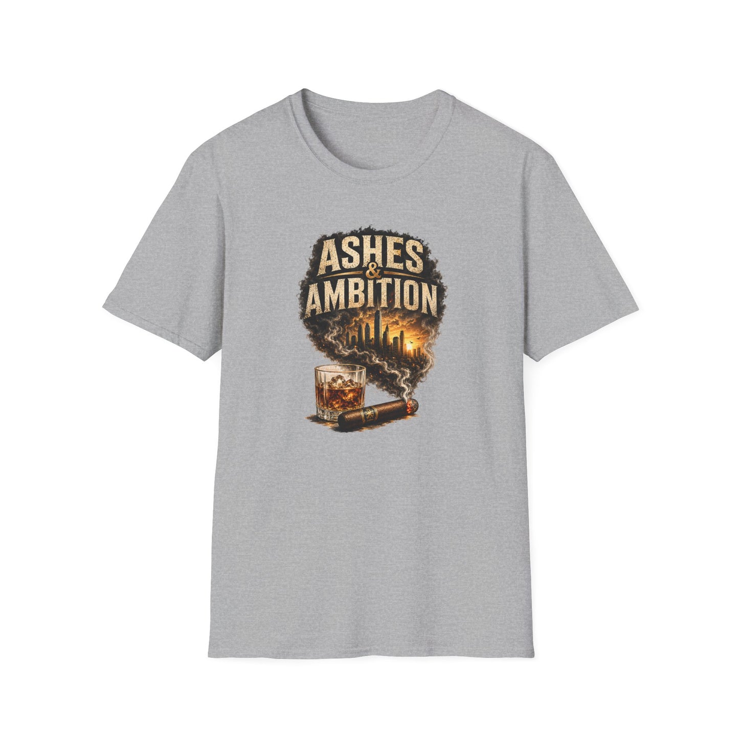 Ashes & Ambition Cigar T-Shirt – Whiskey, Success & Hustle Lifestyle Tee